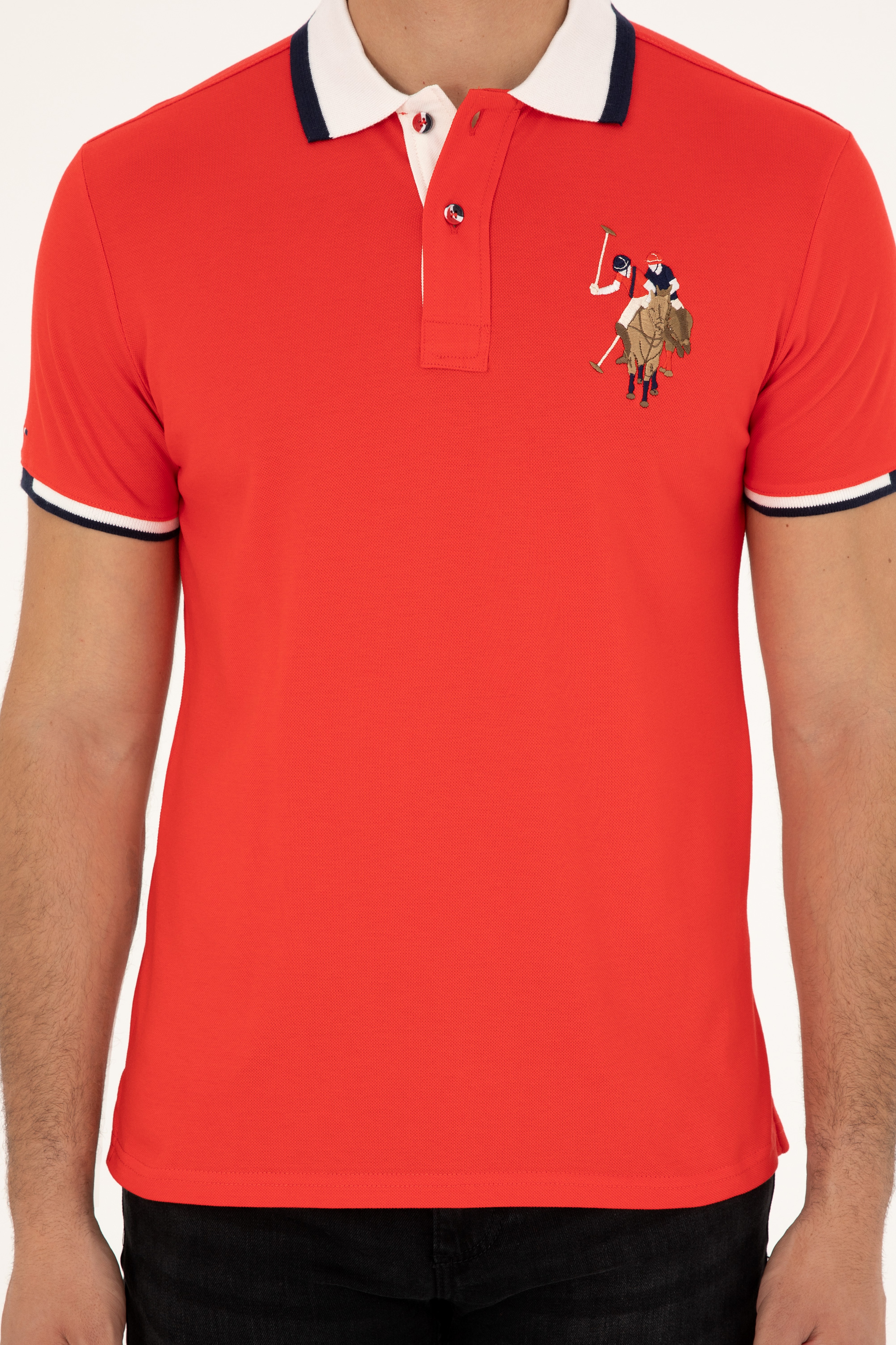 Erkek Slim Fit Polo Yaka Kırmızı Basic Tişört