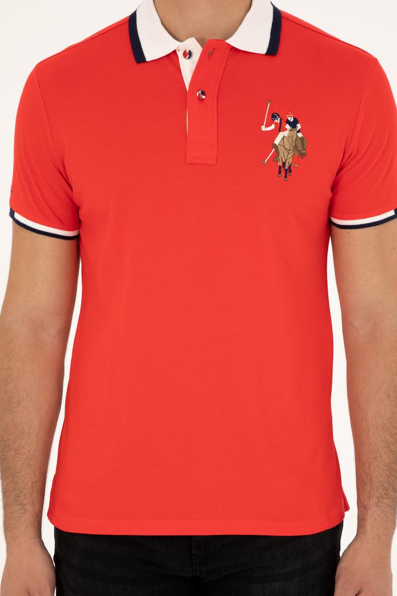 Erkek Slim Fit Polo Yaka Kırmızı Basic Tişört - 50279559011