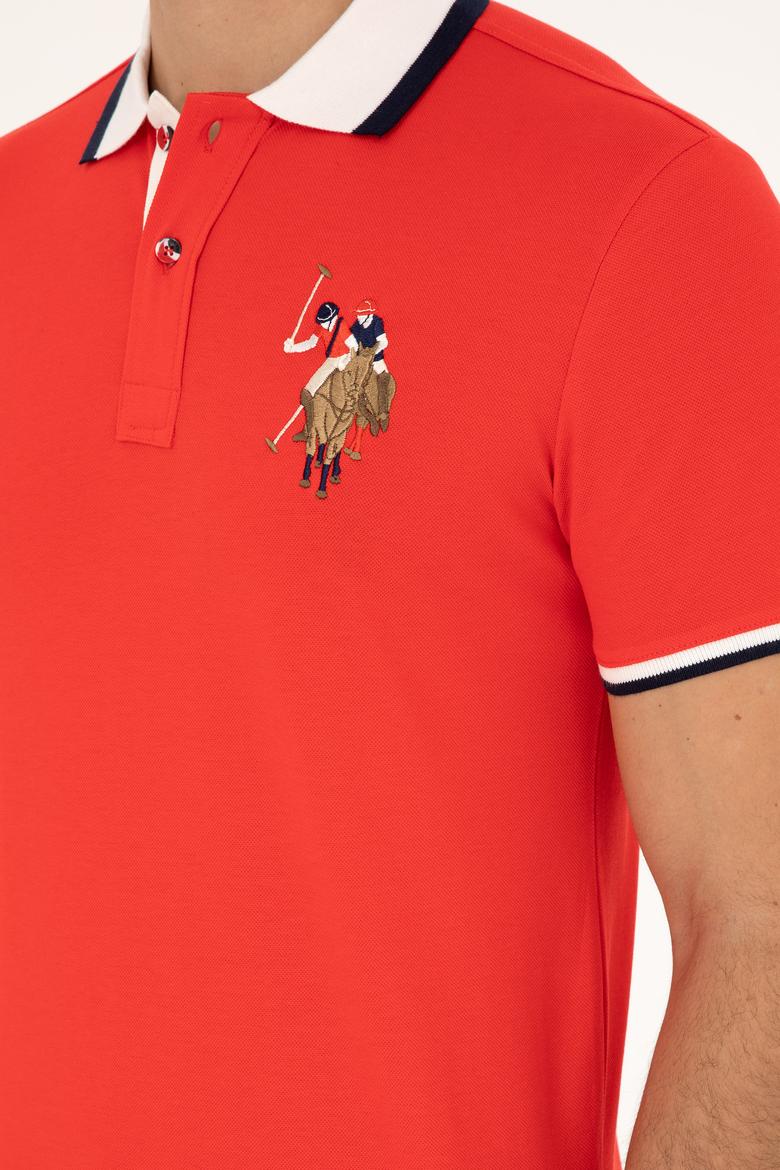 Erkek Slim Fit Polo Yaka Kırmızı Basic Tişört - 50279559011