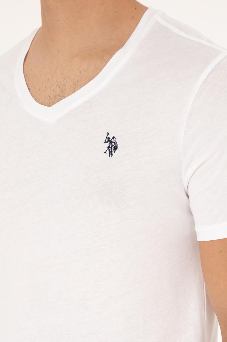 Erkek Slim Fit V Yaka Beyaz Basic Tişört