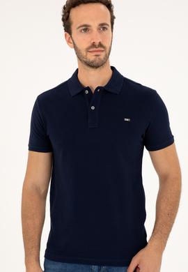 Erkek Slim Fit Polo Yaka Lacivert Basic Tişört - 50279610016