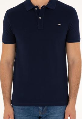 Erkek Slim Fit Polo Yaka Lacivert Basic Tişört - 50279610016