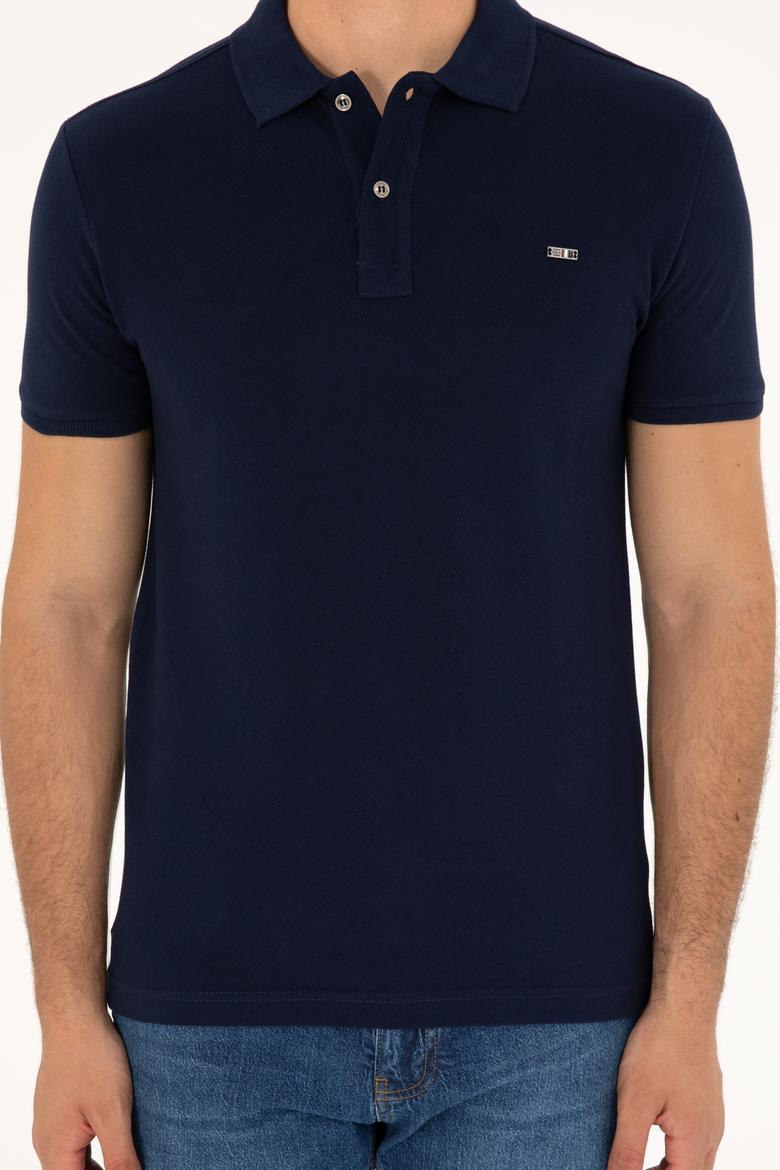 Erkek Slim Fit Polo Yaka Lacivert Basic Tişört - 50279610016