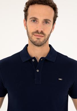 Erkek Slim Fit Polo Yaka Lacivert Basic Tişört - 50279610016