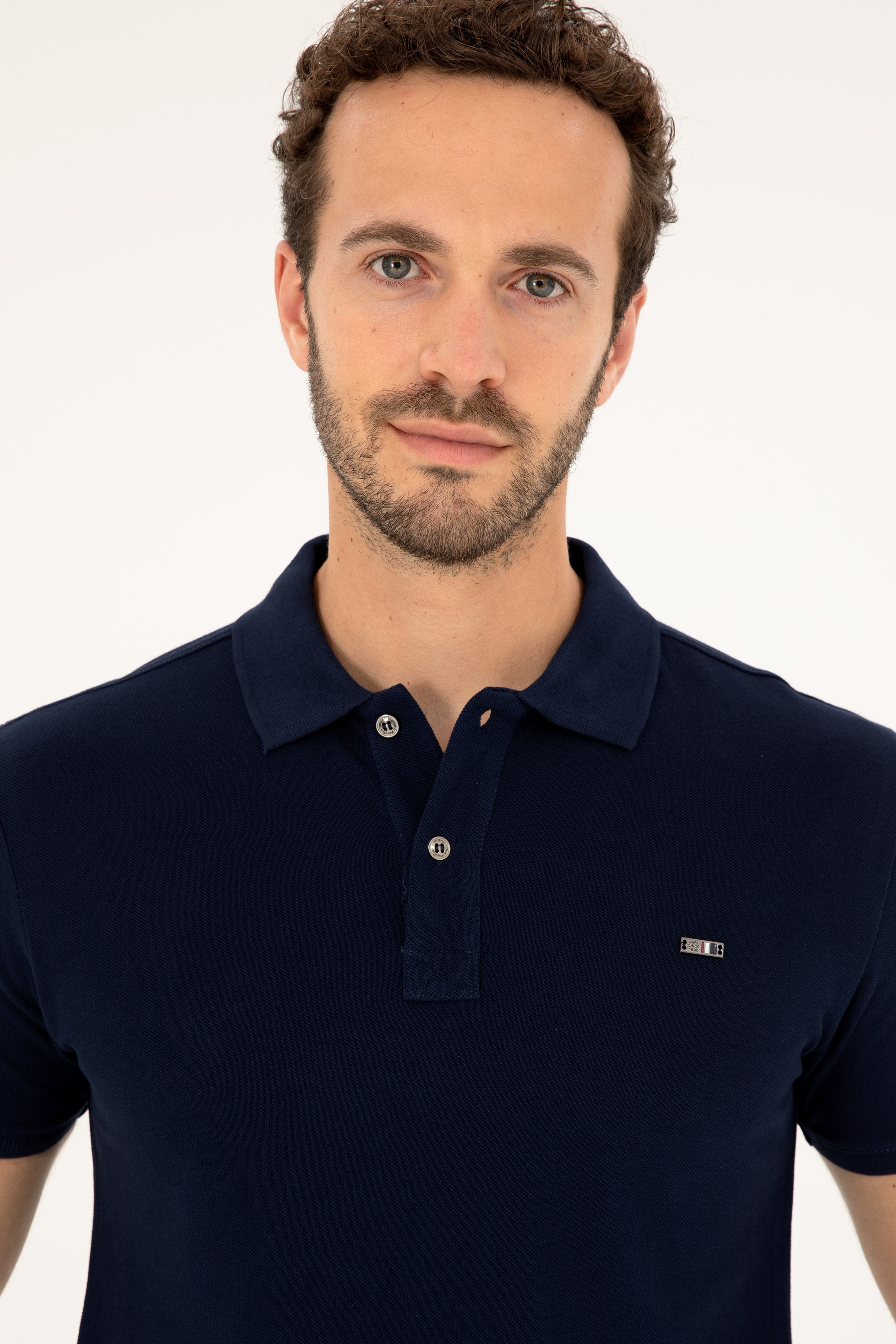 Erkek Slim Fit Polo Yaka Lacivert Basic Tişört - Image 2