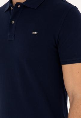 Erkek Slim Fit Polo Yaka Lacivert Basic Tişört - 50279610016