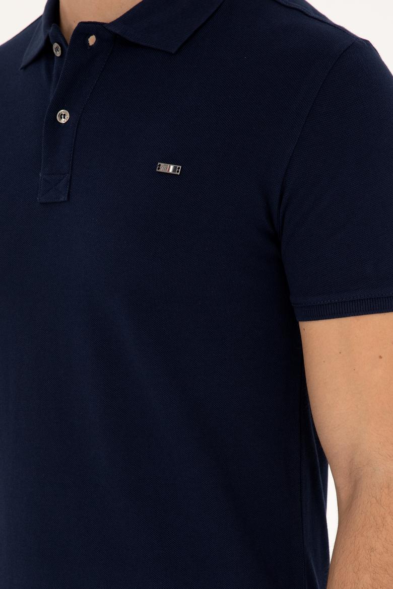Erkek Slim Fit Polo Yaka Lacivert Basic Tişört - 50279610016