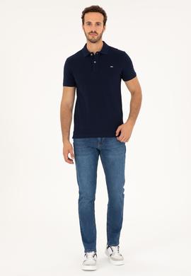 Erkek Slim Fit Polo Yaka Lacivert Basic Tişört - 50279610016