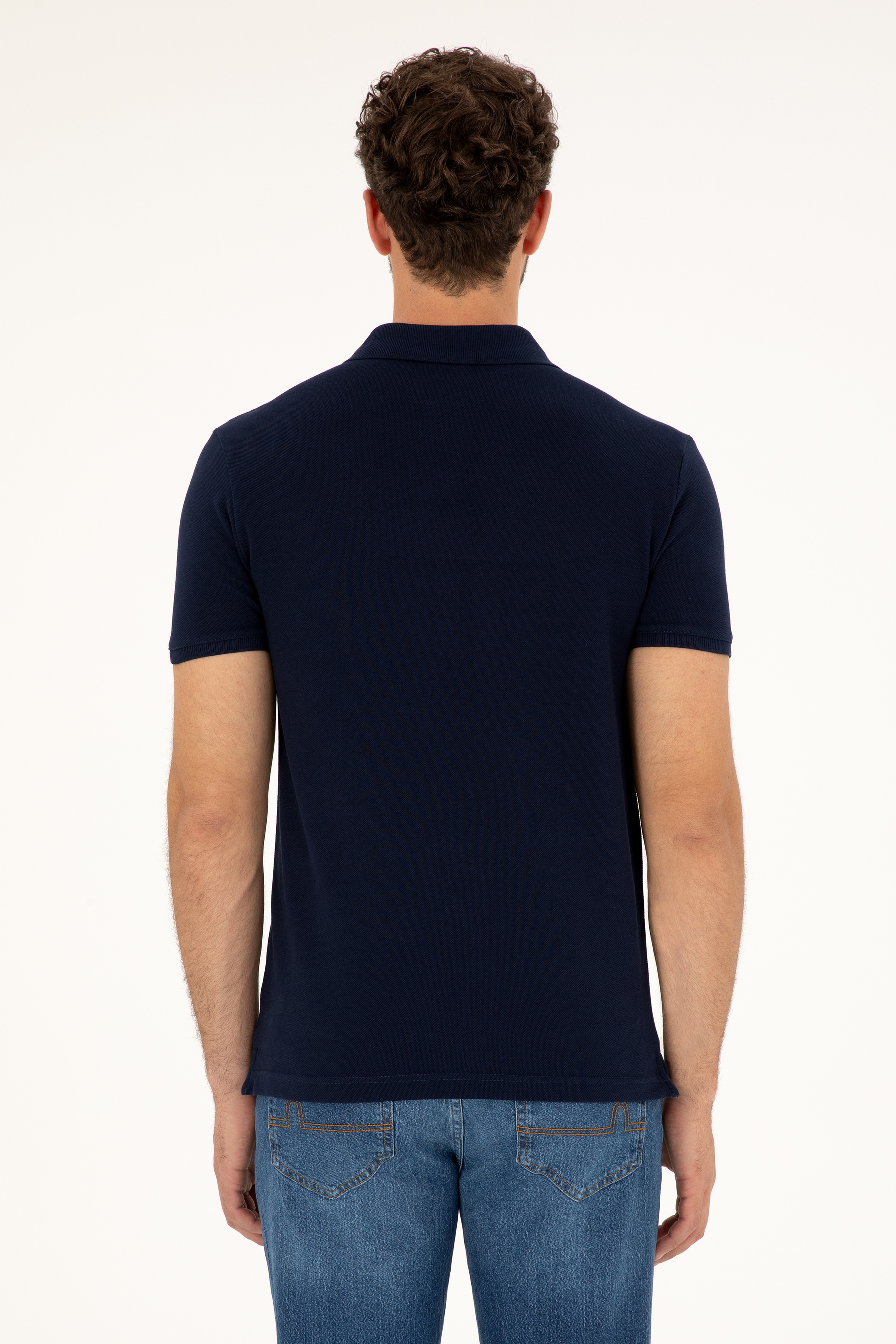 Erkek Slim Fit Polo Yaka Lacivert Basic Tişört - Image 5