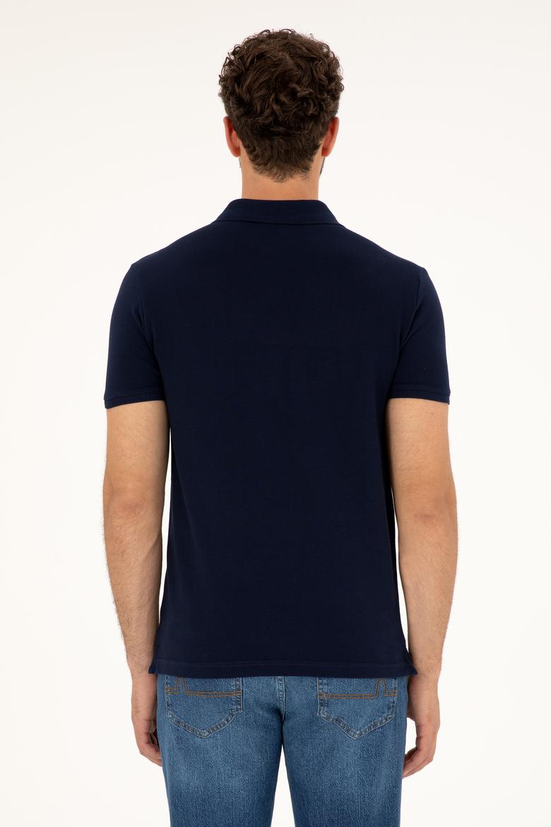 Erkek Slim Fit Polo Yaka Lacivert Basic Tişört - 50279610016