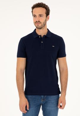 Erkek Slim Fit Polo Yaka Lacivert Basic Tişört - 50279610016