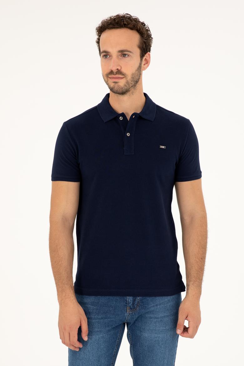 Erkek Slim Fit Polo Yaka Lacivert Basic Tişört
