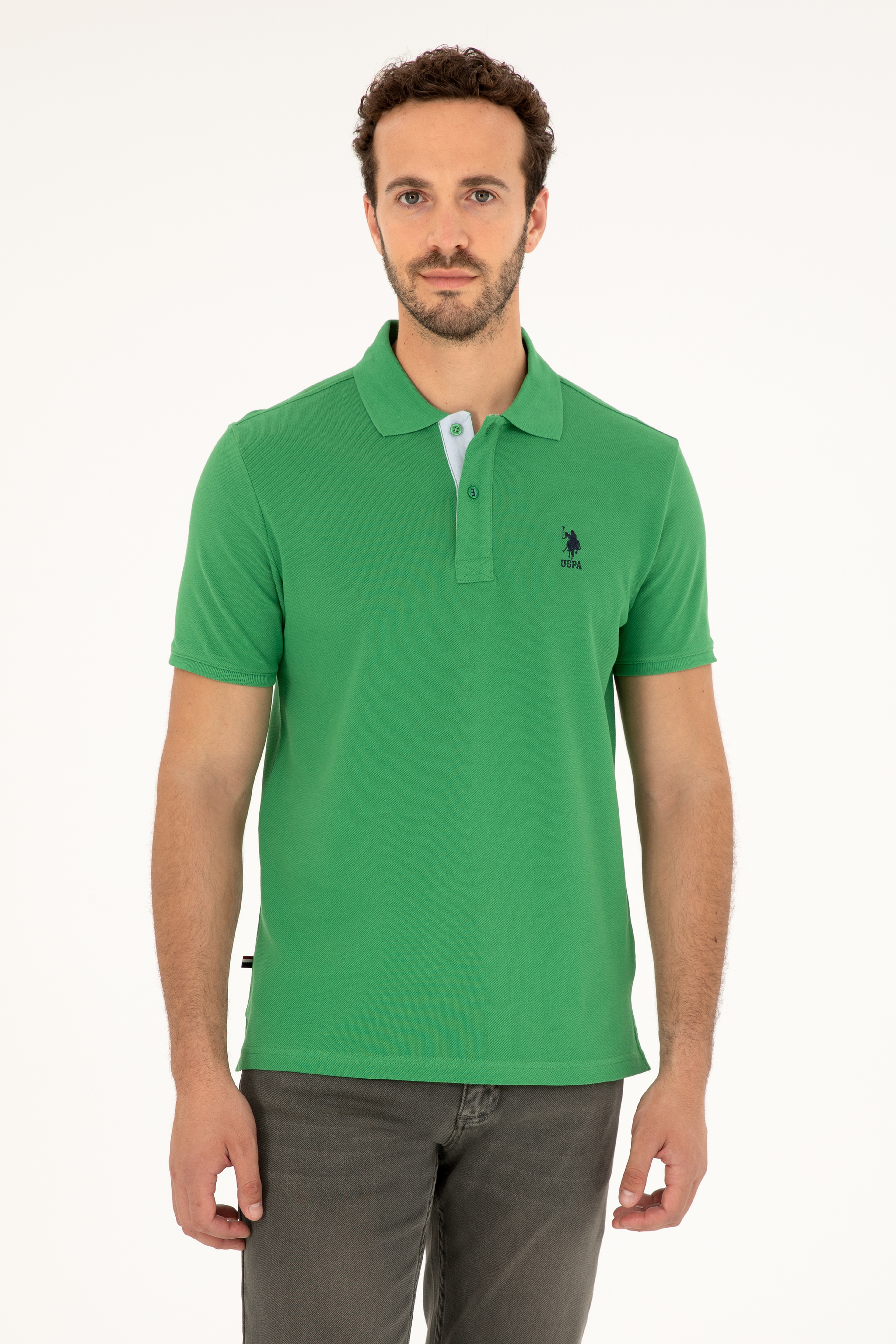 Erkek Regular Fit Polo Yaka Yeşil Basic Tişört - Image 1