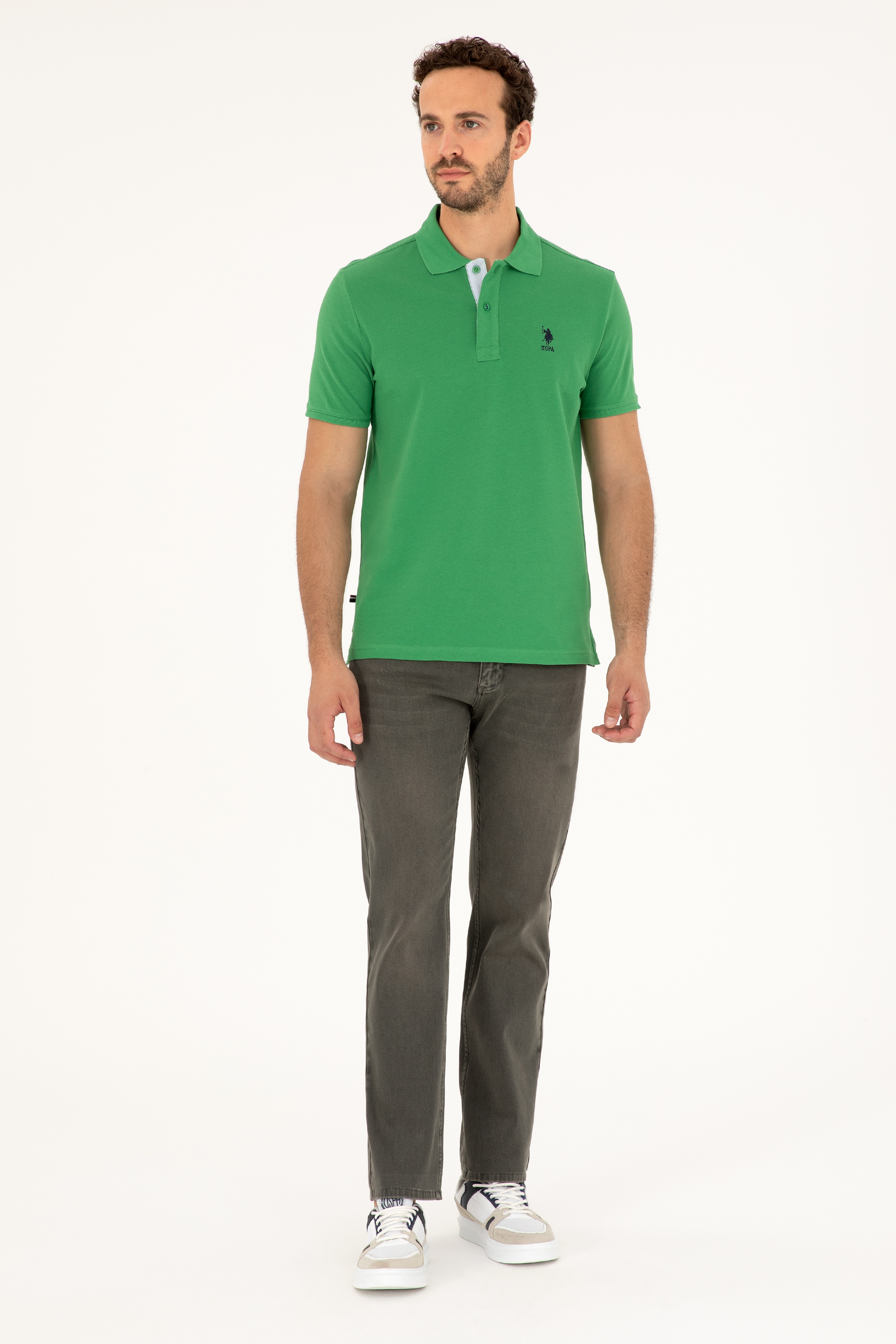 Erkek Regular Fit Polo Yaka Yeşil Basic Tişört - Image 4