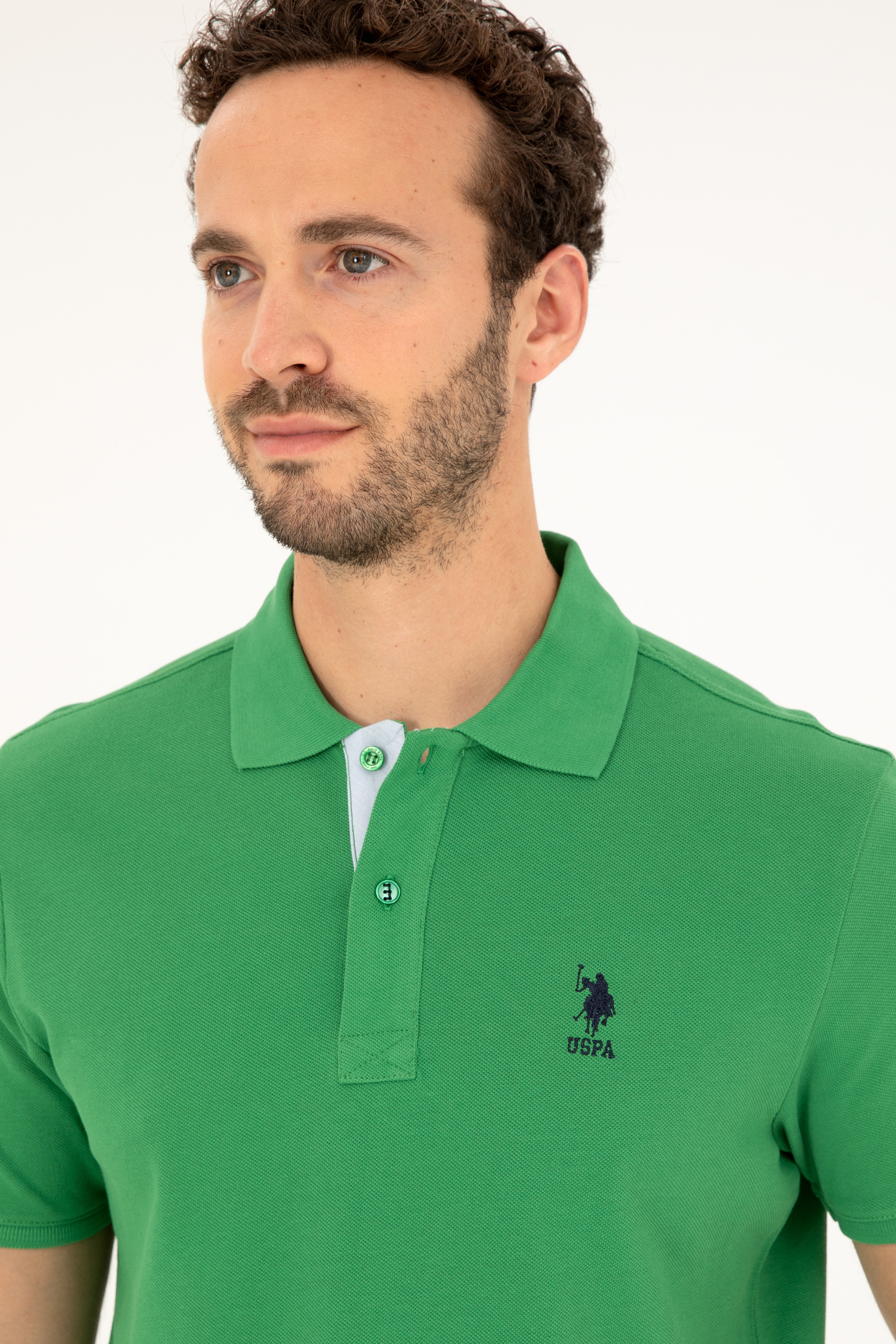 Erkek Regular Fit Polo Yaka Yeşil Basic Tişört - Image 2
