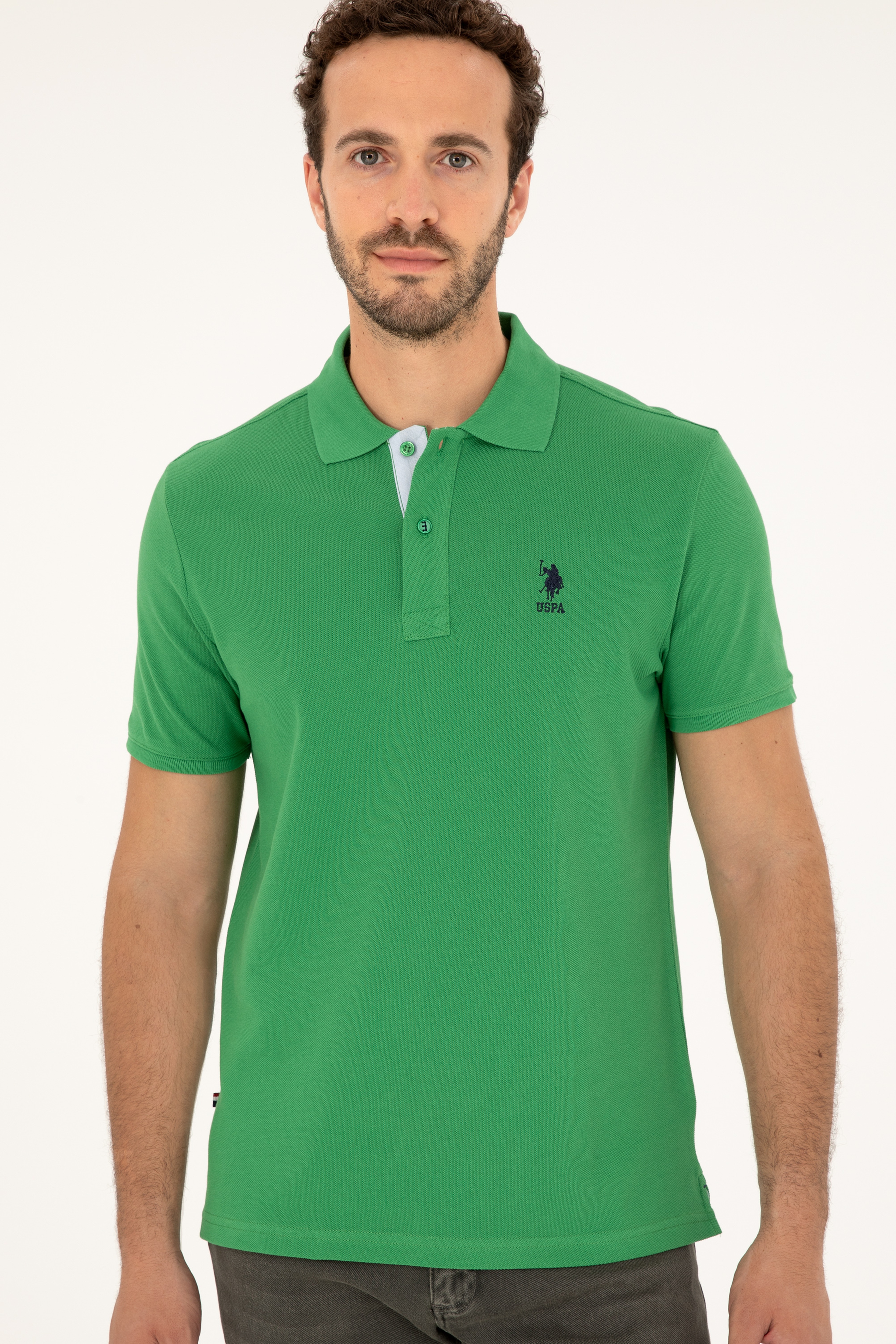 Erkek Regular Fit Polo Yaka Yeşil Basic Tişört
