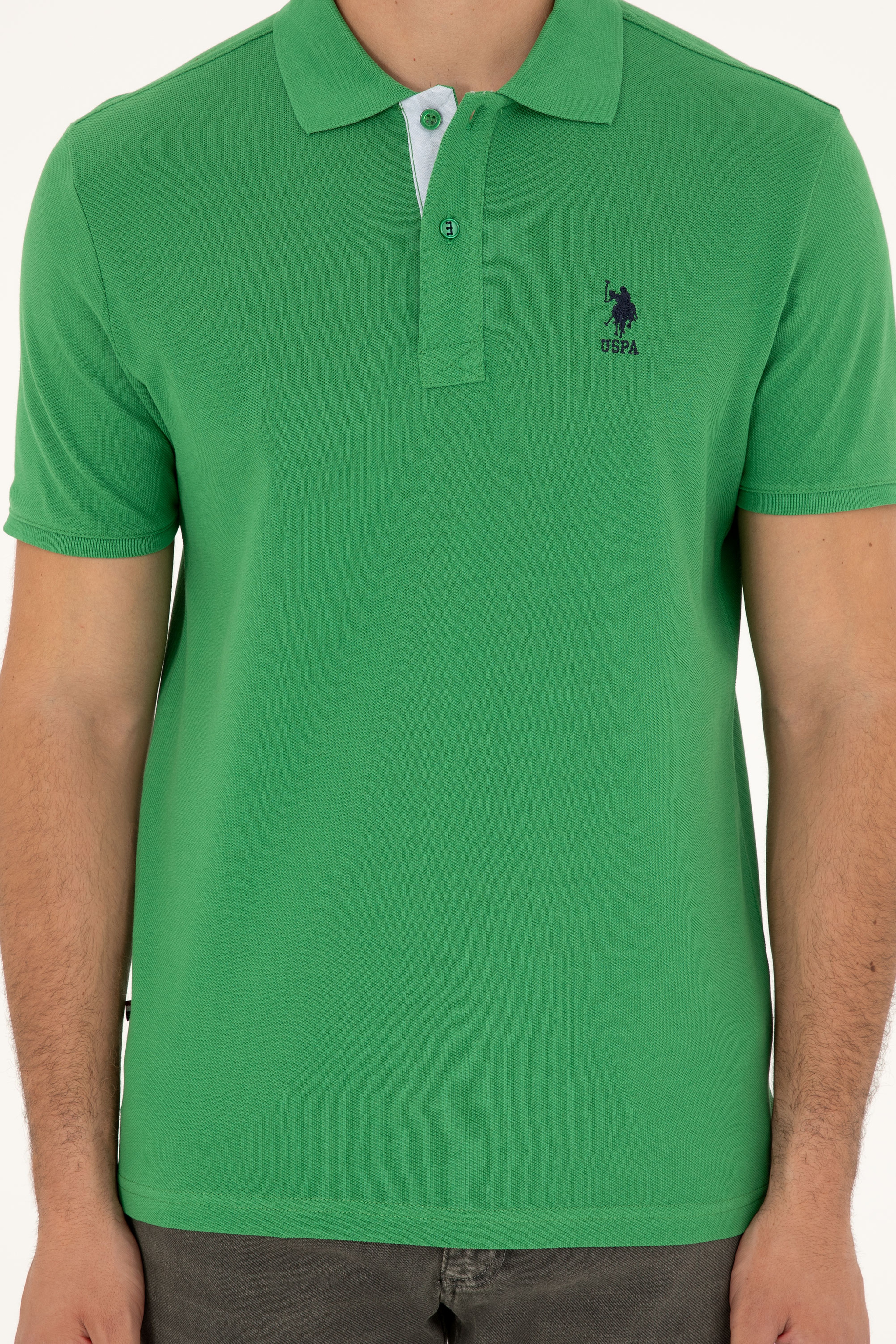 Erkek Regular Fit Polo Yaka Yeşil Basic Tişört - Image 6