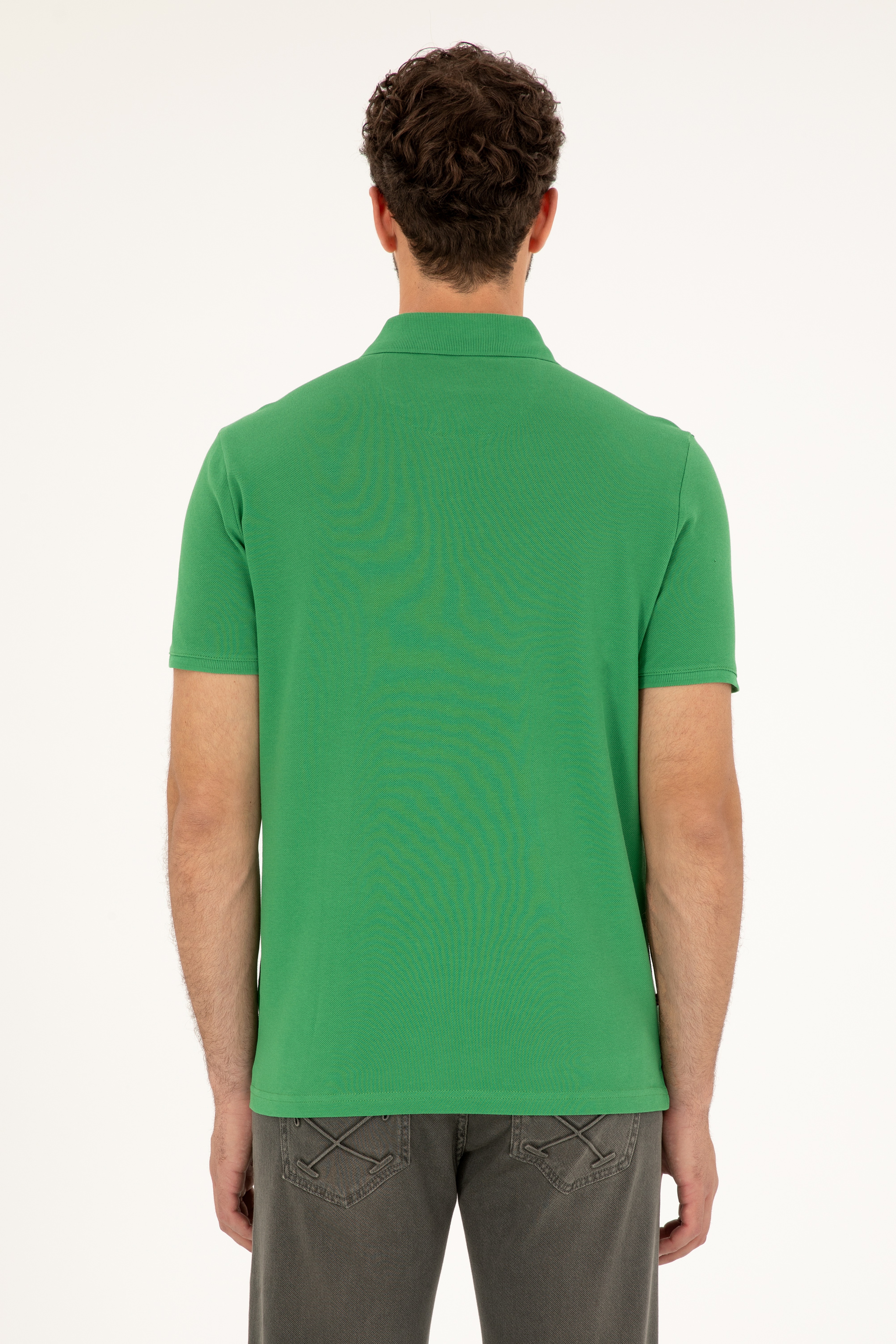 Erkek Regular Fit Polo Yaka Yeşil Basic Tişört