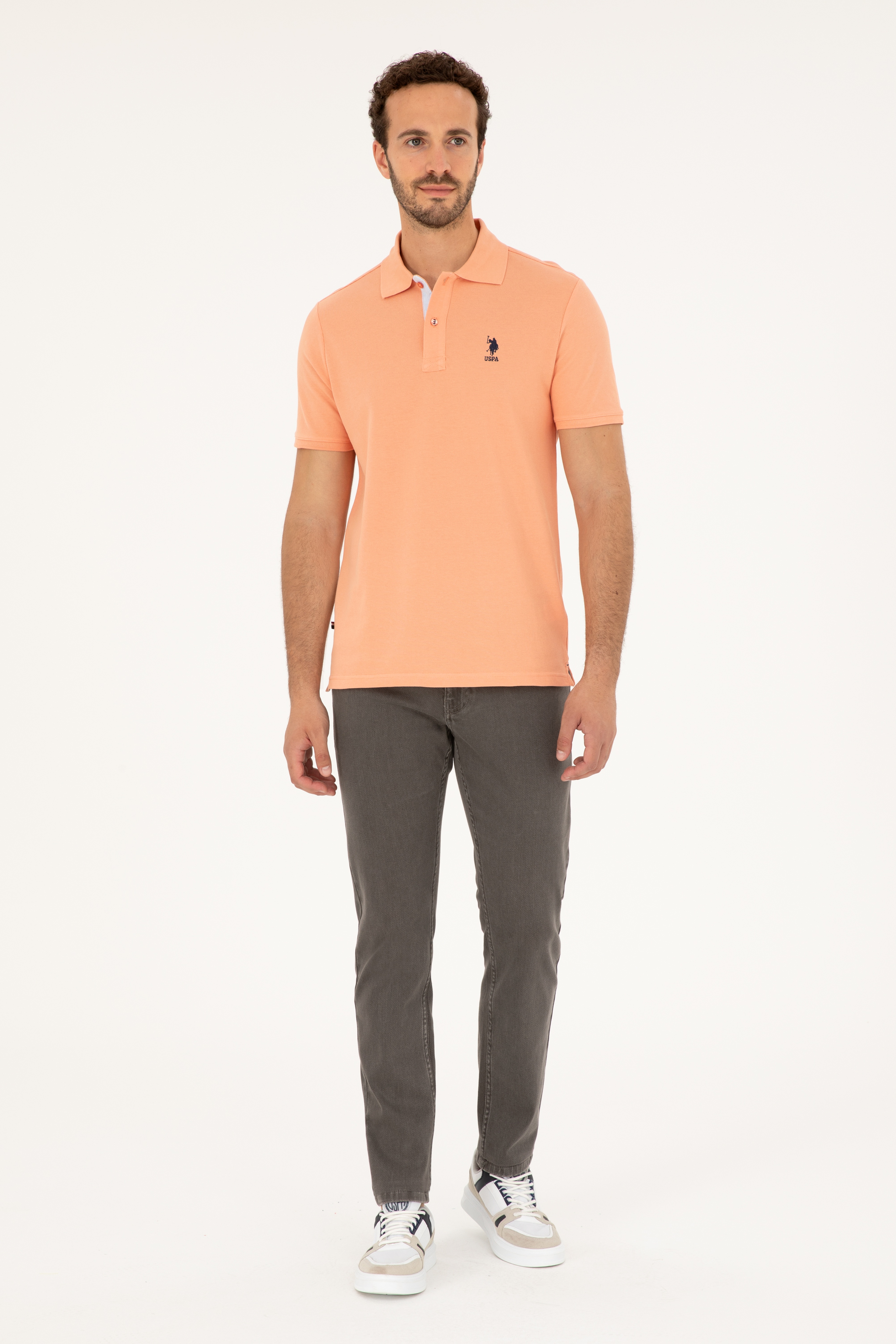 Erkek Regular Fit Polo Yaka Somon Basic Tişört - Image 3