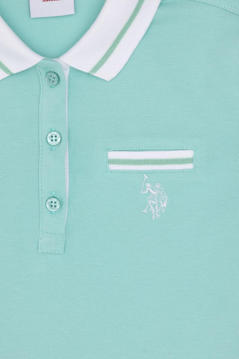 Kız Çocuk Su Yeşili Polo Yaka Tişört