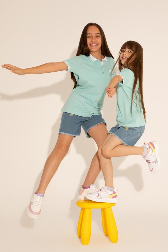 Kız Çocuk Su Yeşili Polo Yaka Tişört