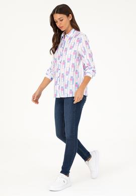 Kadın Saks Uzun Kollu Gömlek - 50283424001