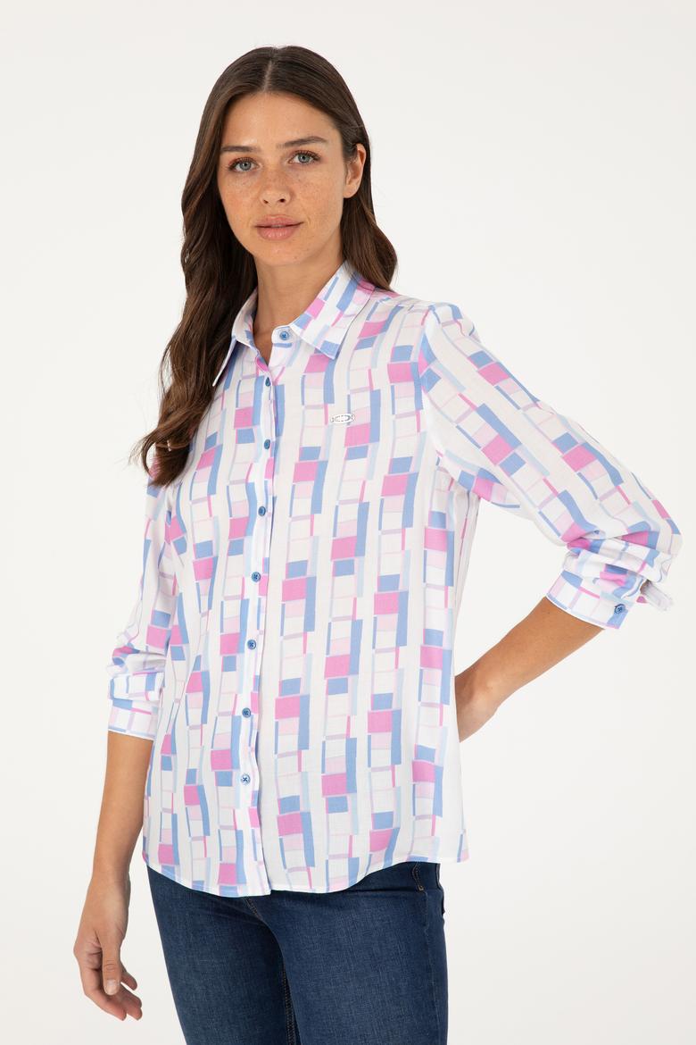 Kadın Saks Uzun Kollu Gömlek - 50283424001