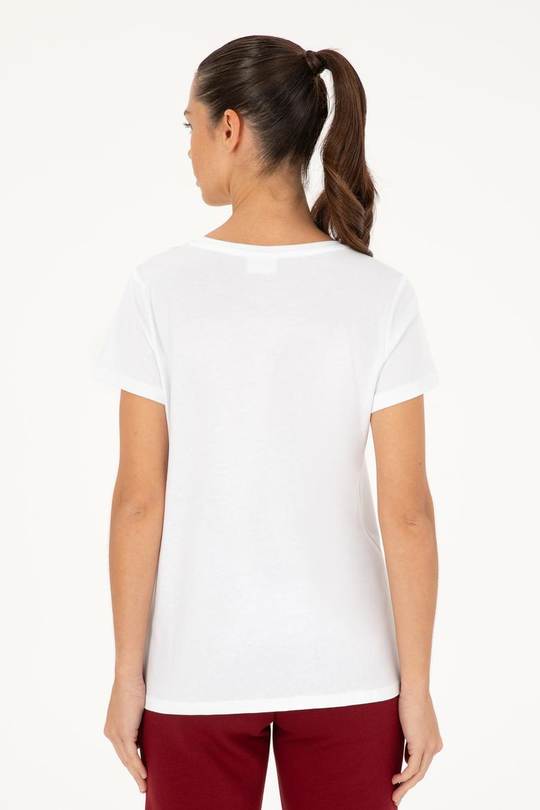 Kadın Beyaz Bisiklet Yaka Basic Tişört - 50280036046