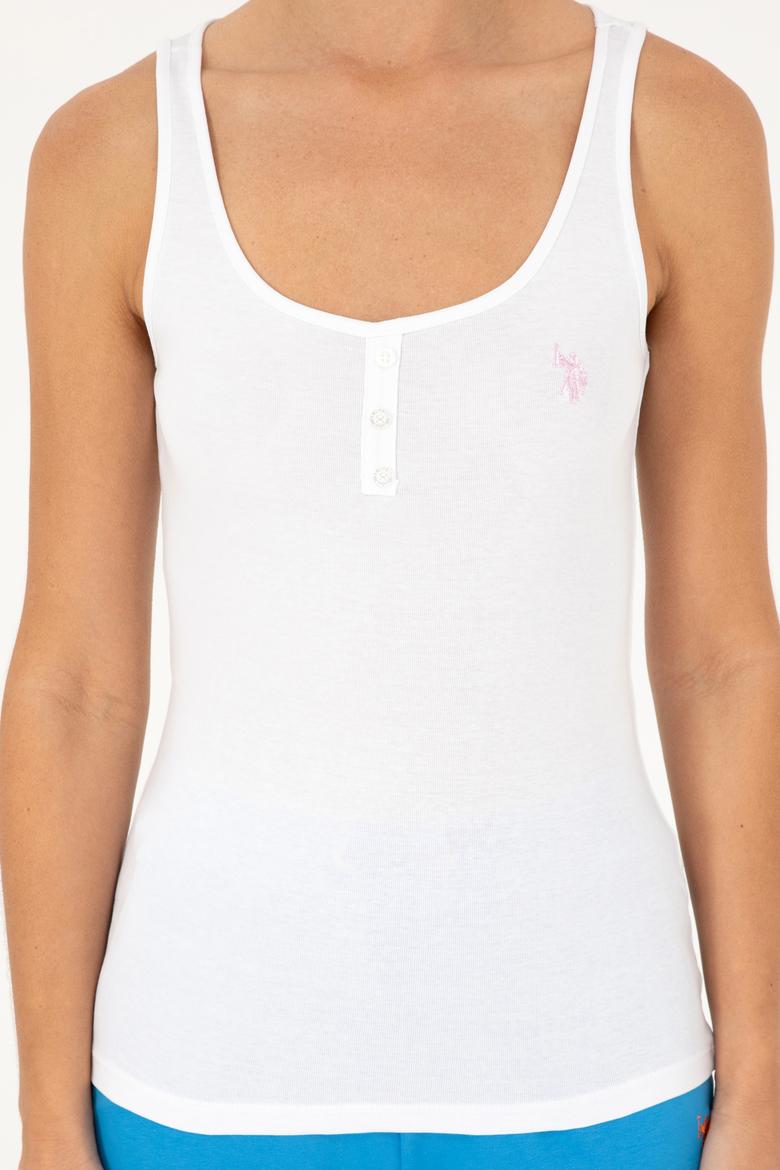 Kadın Beyaz Kolsuz Bisiklet Yaka Basic Tişört - 50280059004