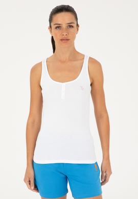 Kadın Beyaz Kolsuz Bisiklet Yaka Basic Tişört - 50280059004