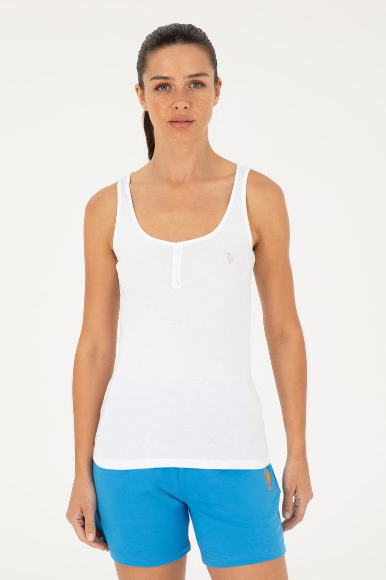 Kadın Beyaz Kolsuz Bisiklet Yaka Basic Tişört