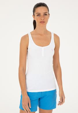 Kadın Beyaz Kolsuz Bisiklet Yaka Basic Tişört - 50280059004