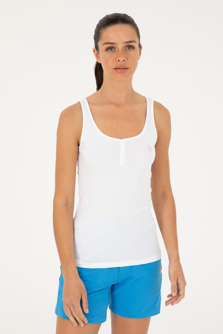 Kadın Beyaz Kolsuz Bisiklet Yaka Basic Tişört - 50280059004