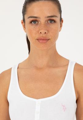 Kadın Beyaz Kolsuz Bisiklet Yaka Basic Tişört - 50280059004