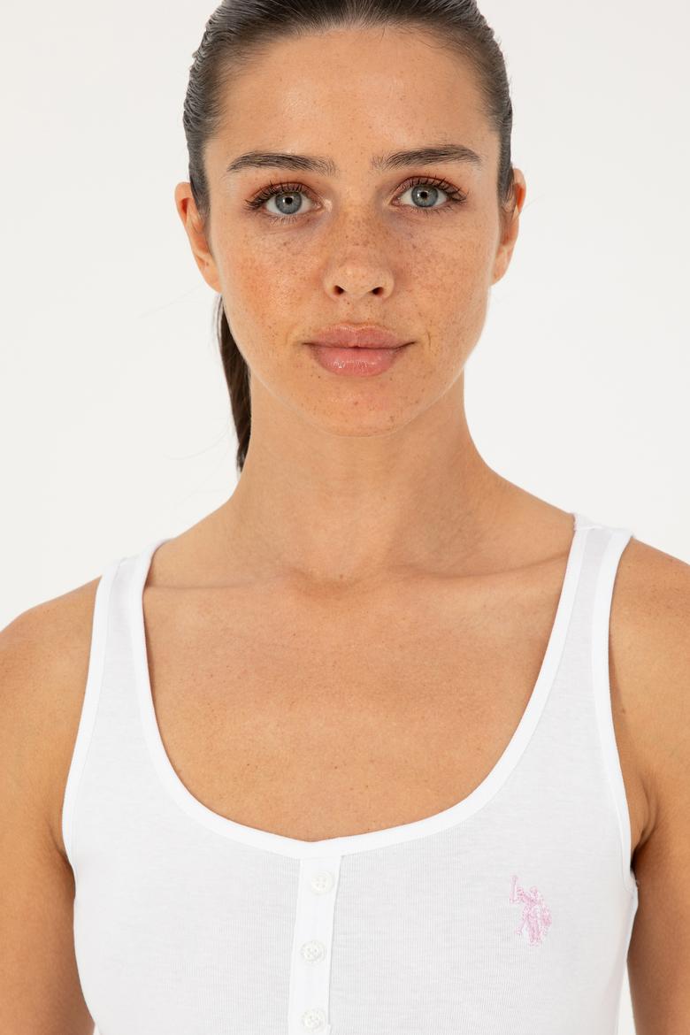 Kadın Beyaz Kolsuz Bisiklet Yaka Basic Tişört - 50280059004