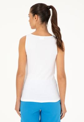 Kadın Beyaz Kolsuz Bisiklet Yaka Basic Tişört - 50280059004