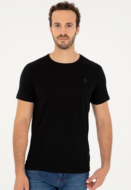 Erkek Regular Fit Bisiklet Yaka Siyah Basic Tişört - 50279575029