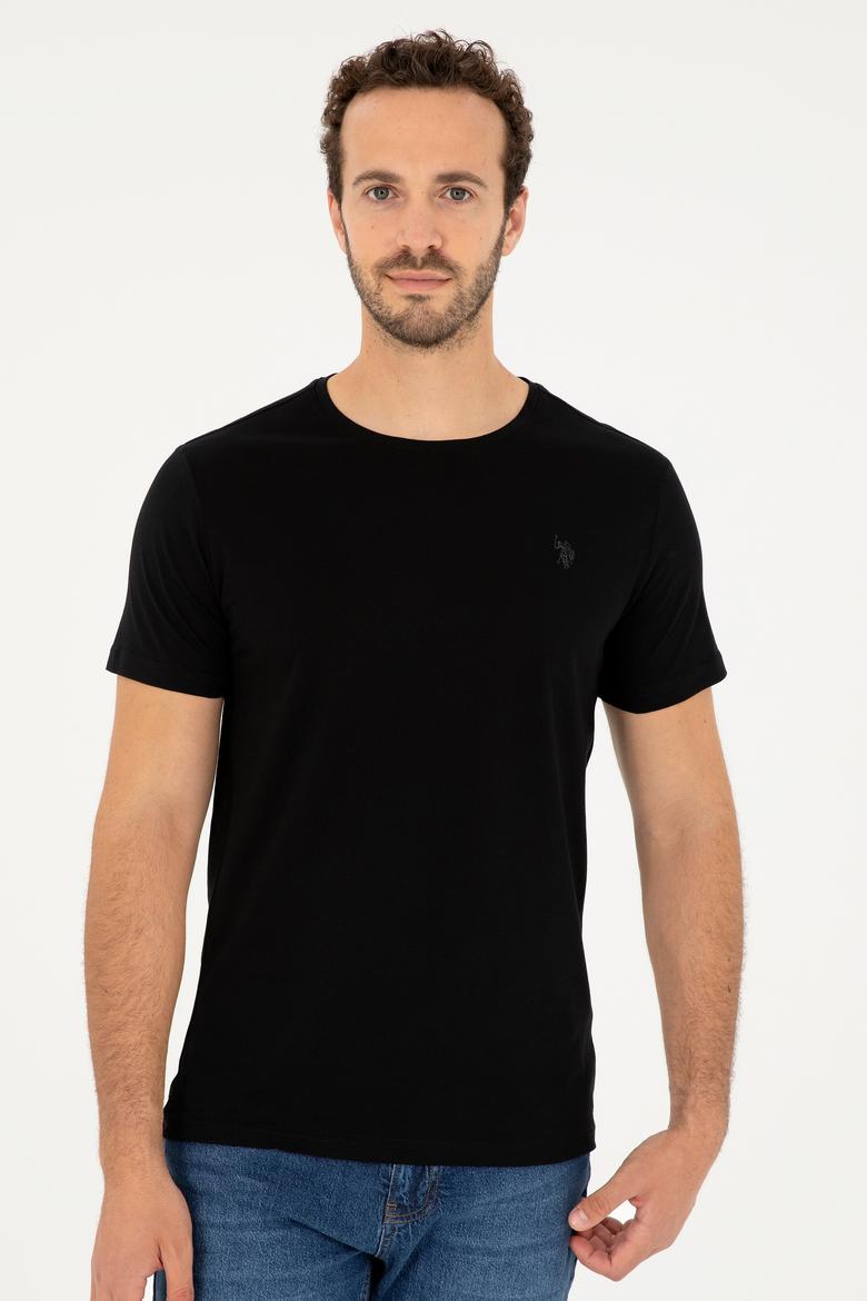 Erkek Regular Fit Bisiklet Yaka Siyah Basic Tişört - 50279575029