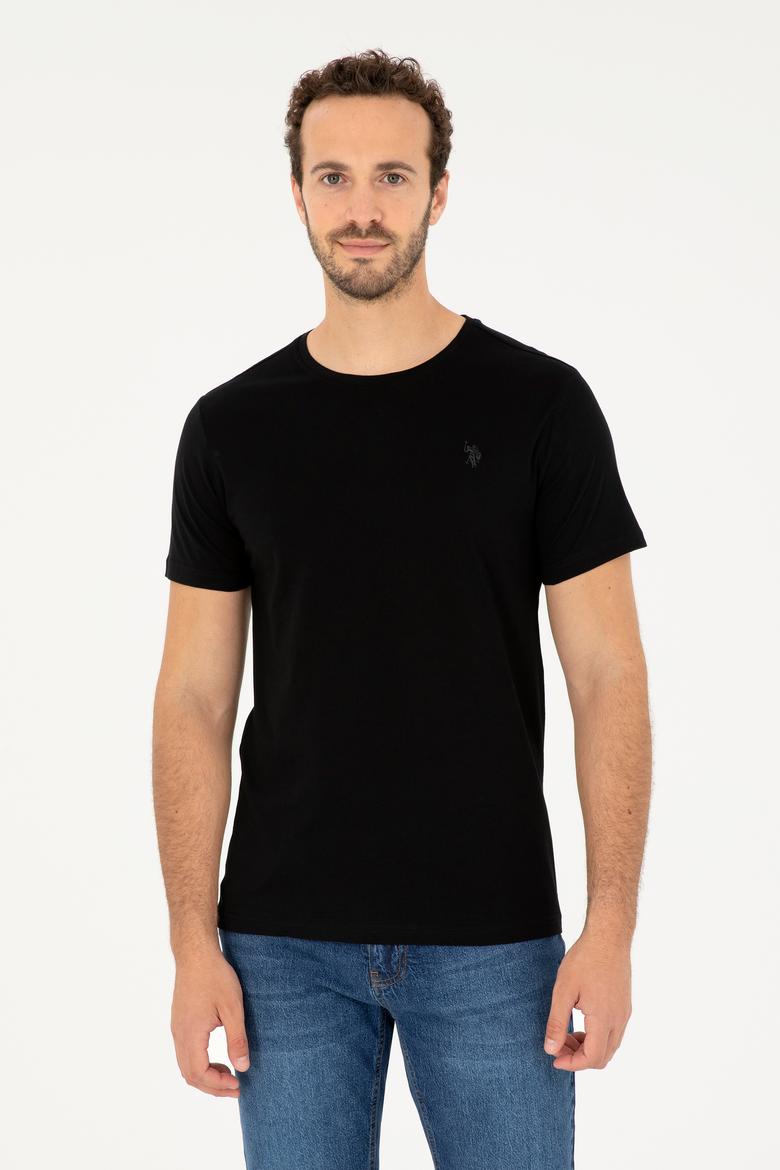 Erkek Regular Fit Bisiklet Yaka Siyah Basic Tişört