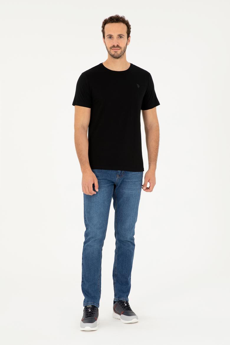 Erkek Regular Fit Bisiklet Yaka Siyah Basic Tişört - 50279575029