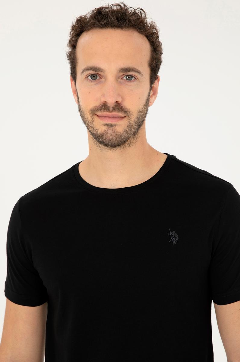 Erkek Regular Fit Bisiklet Yaka Siyah Basic Tişört