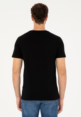 Erkek Regular Fit Bisiklet Yaka Siyah Basic Tişört - 50279575029