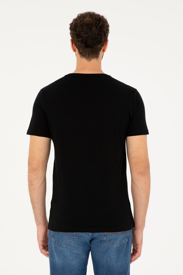 Erkek Regular Fit Bisiklet Yaka Siyah Basic Tişört - 50279575029