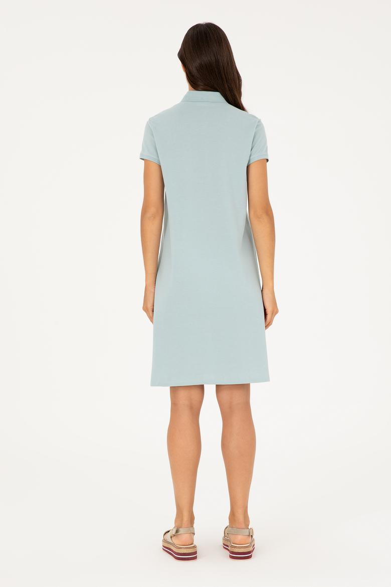 Kadın Su Yeşili Polo Yaka Mini Boy Örme Elbise - 50280038100