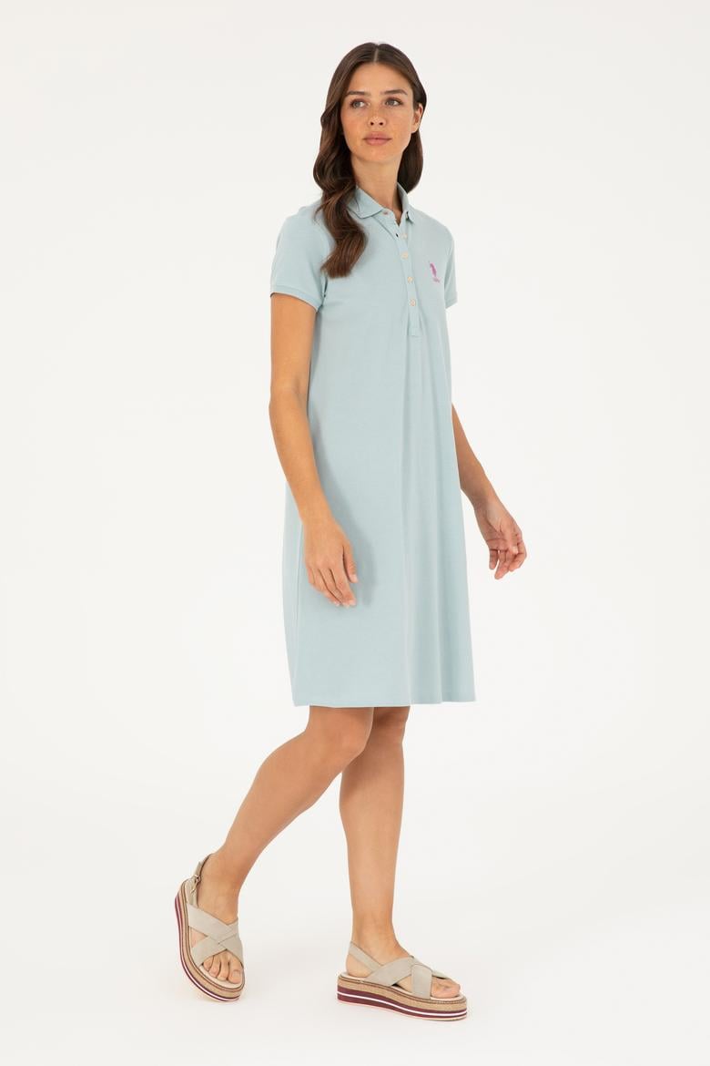 Kadın Su Yeşili Polo Yaka Mini Boy Örme Elbise - 50280038100