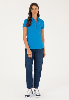 Kadın Saks Basic Polo Yaka Tişört - 50280060092