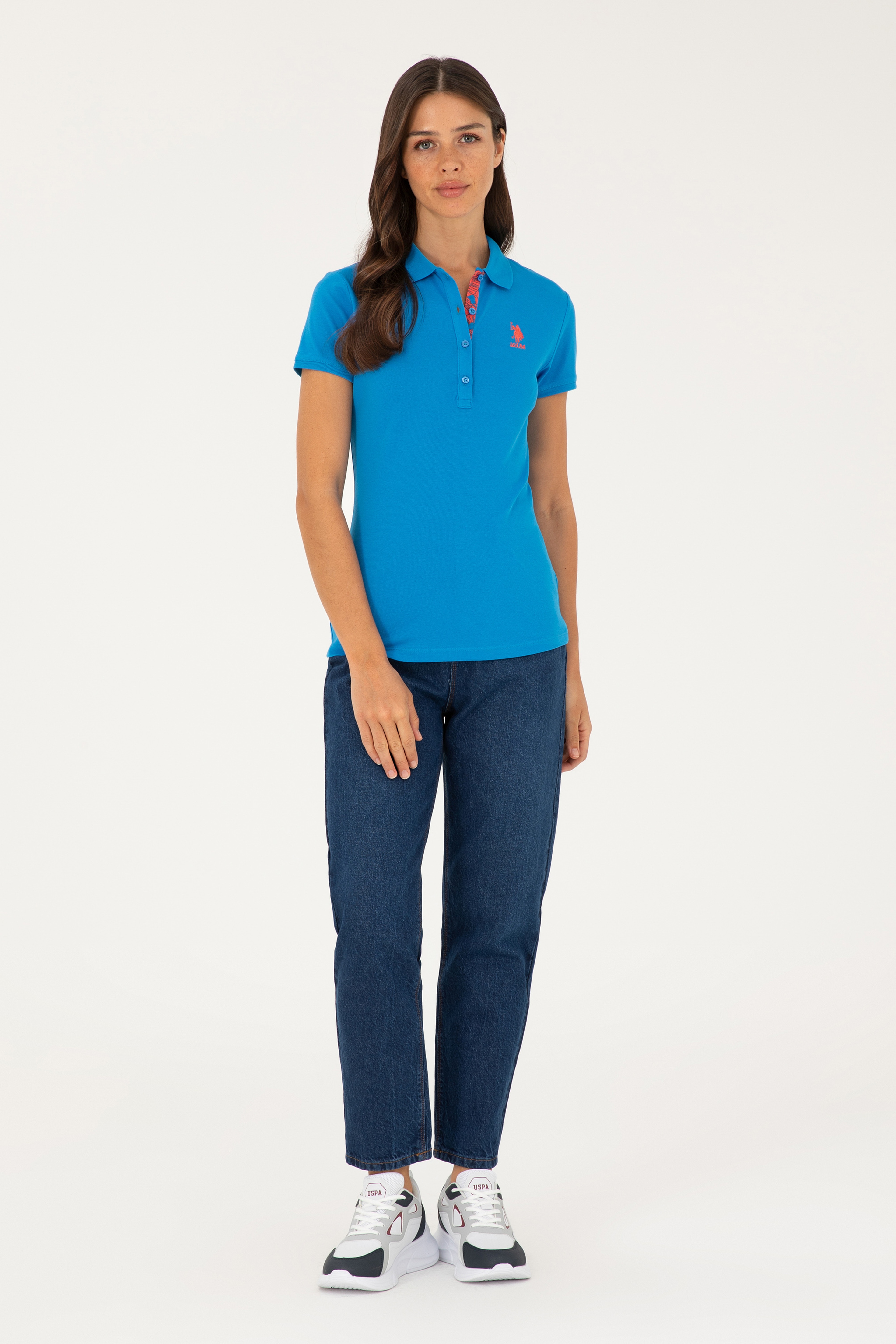 Kadın Saks Basic Polo Yaka Tişört