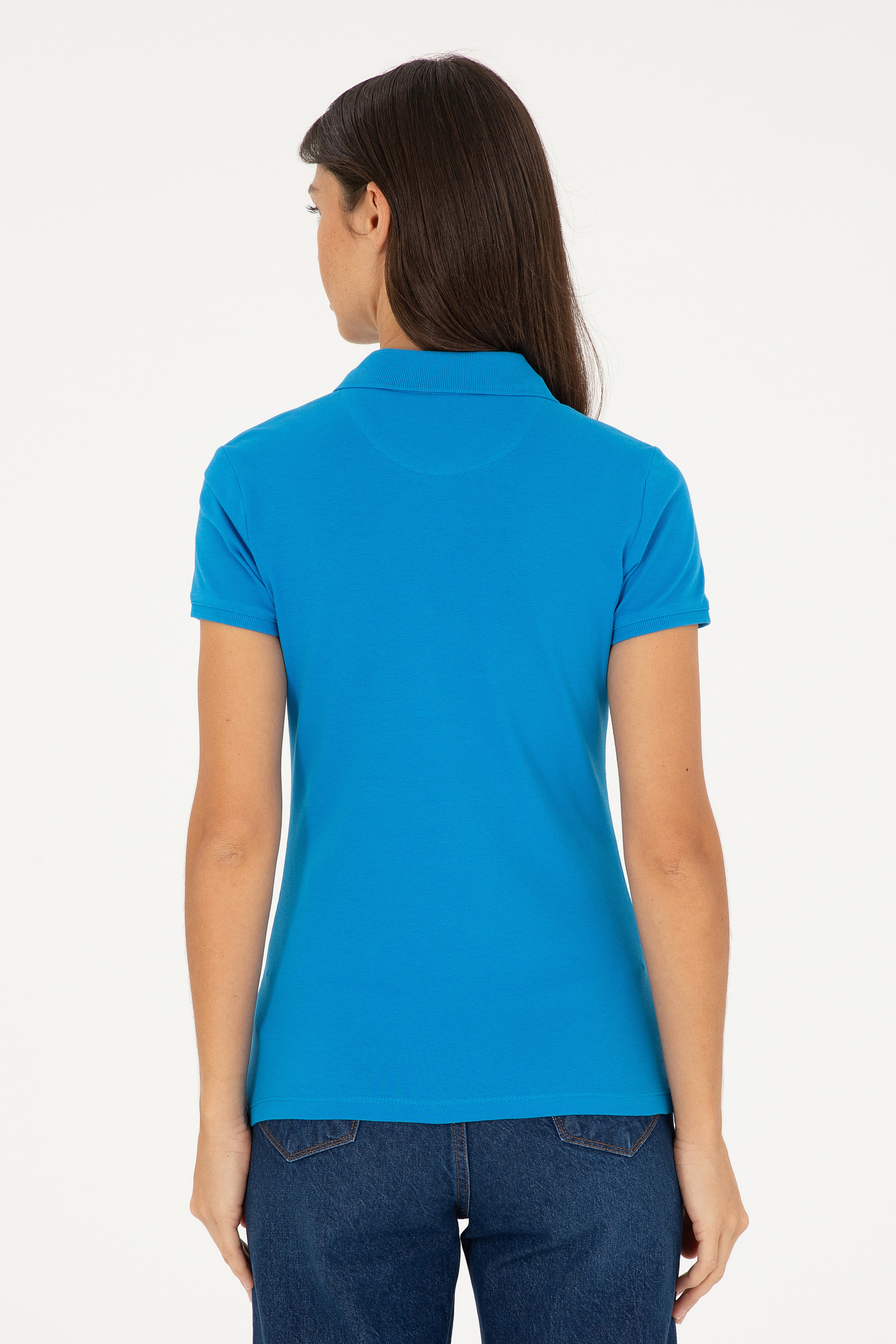 Kadın Saks Basic Polo Yaka Tişört