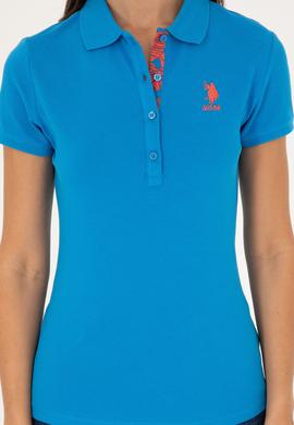 Kadın Saks Basic Polo Yaka Tişört - 50280060092
