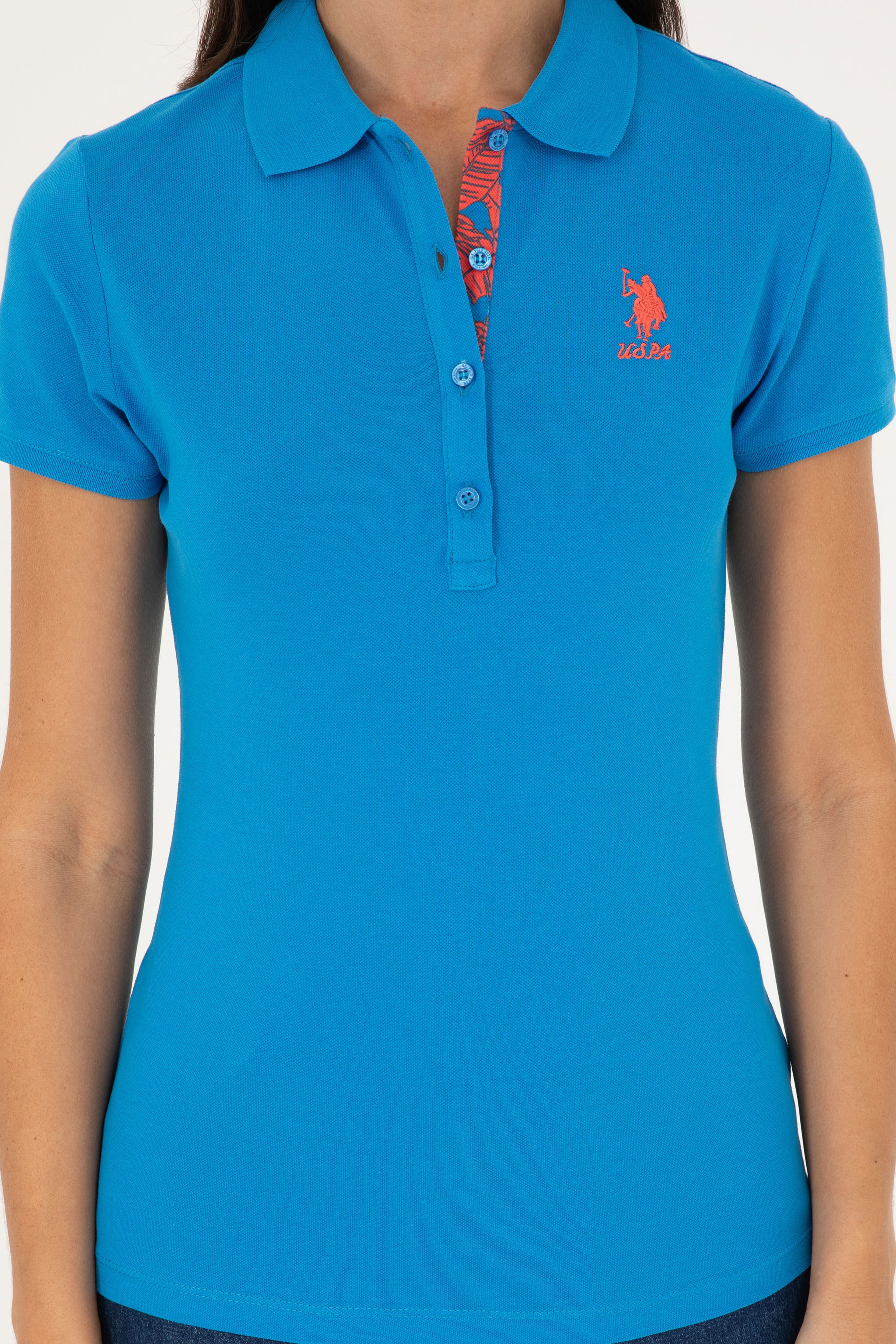 Kadın Saks Basic Polo Yaka Tişört - Image 6